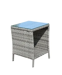 Clihome Outdoor Patio Coffee Table with Tempered Glass Top, Pe Wicker