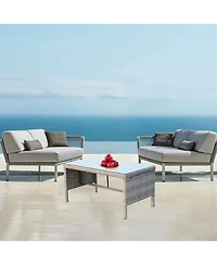 Clihome Outdoor Wicker Coffee Table with Tempered Glass Top - Weather Resistant Patio Table