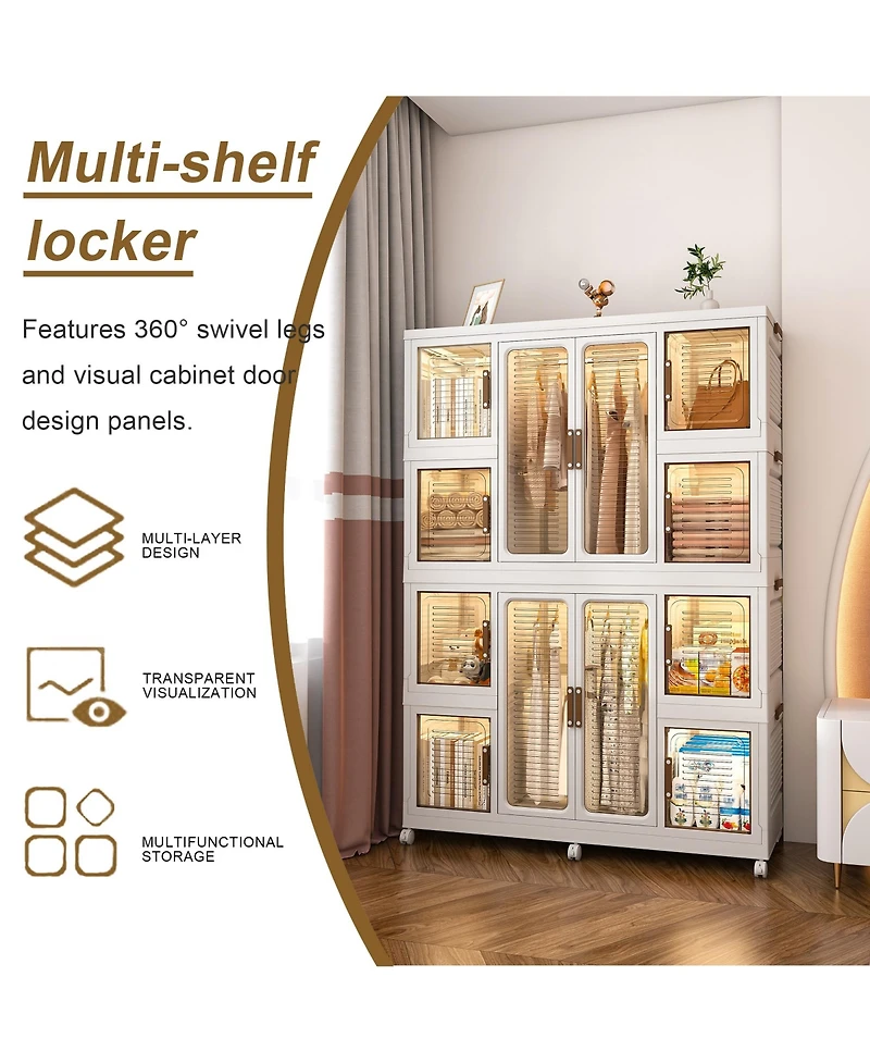 Clihome Portable Wardrobe Closet Organizer, Cubes, Magnetic Doors, Hanging Rods, Hangers