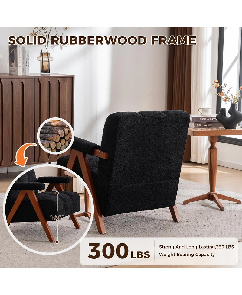 Rainsken Modern Accent Chair with Studded, Upholstered Chenille Armchair, Solid Wood Frame, for Living Room, Apartment, Bedroom