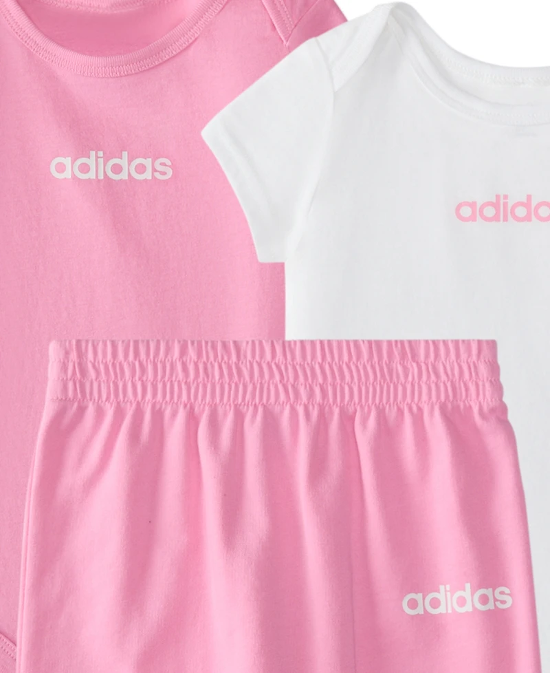 adidas Baby Girls' Crewneck Bodysuit and Pants, 3-Piece Set
