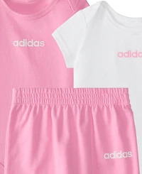 adidas Baby Girls' Crewneck Bodysuit and Pants, 3-Piece Set