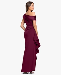 Betsy & Adam Petite Asymmetrical One-Shoulder Ruffle Gown Dress