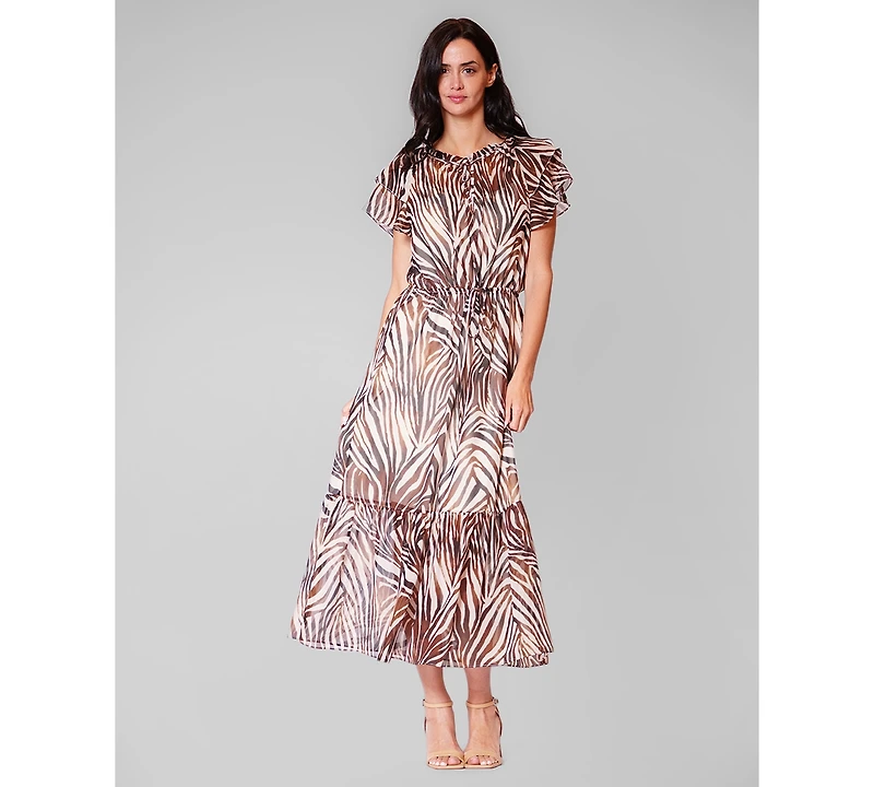 julia jordan Women's Crewneck Flutter-Sleeve Midi Dress