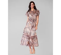 julia jordan Women's Crewneck Flutter-Sleeve Midi Dress