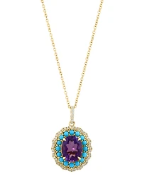 Effy Collection Amethyst (2-2/5 ct. t.w.), Turquoise (3/5 ct. t.w.) & Diamond (1/4 ct. t.w.) Pendant Necklace in 14k Yellow Gold