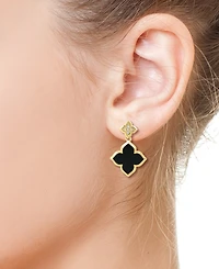 Effy Collection Onyx (11mm) & Diamond (1/20 ct. t.w.) Earrings in 14k Yellow Gold