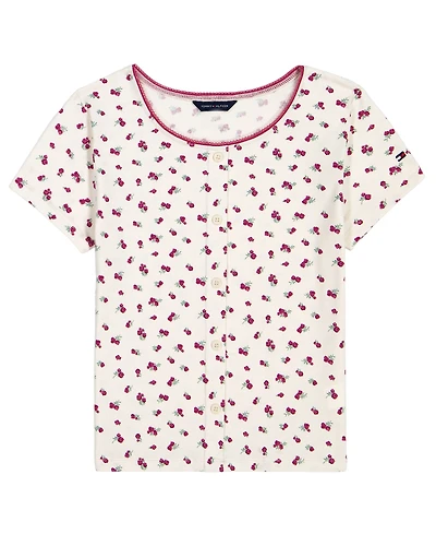 Tommy Hilfiger Girls' 7-16 Printed Henley Short-Sleeve T-Shirt