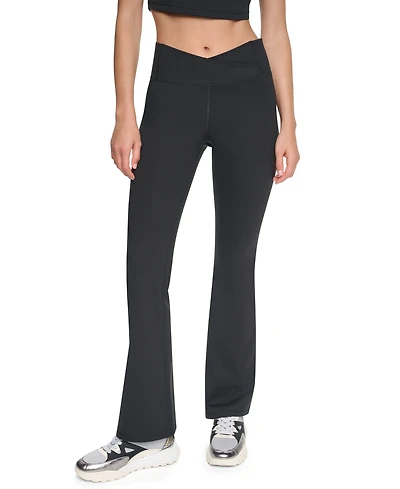 Dkny Sport Women's Cross Front Balance Compression High-Waist Flare Pants