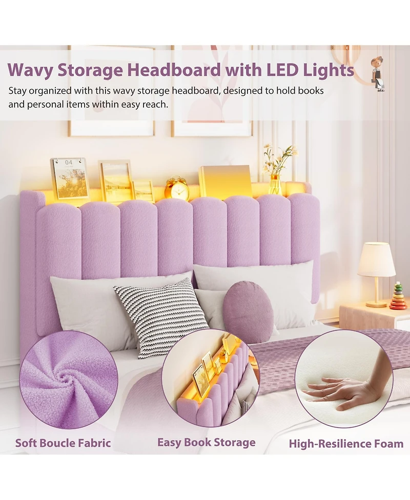 homfan Led Bed Frame with Storage Headboard and Drawers