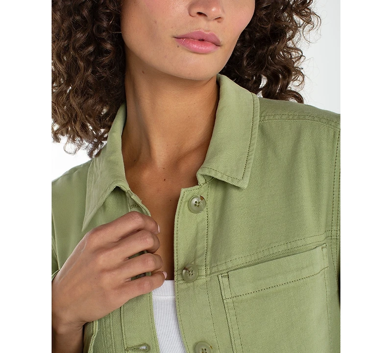 Liverpool Los Angeles Petite Collared High-Low Denim Shacket