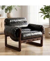 Rainsken Modern Leather Accent Chair, Removable Padded Armrests, Solid Wood Frame Armchair, for Living Room, Bedroom, Lounge, Reading Room