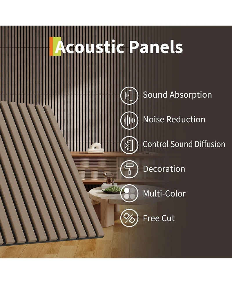 gaomon Piece 3D Fluted Wood Slat Acoustic Soundproof Wall Panels for Noise Reduction