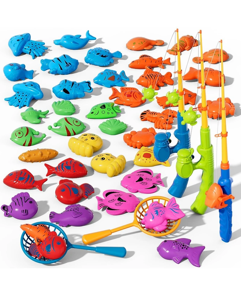 Gnuadz 40fish Magnetic Fishing Game Set Kids Pool Bath Toy 3rod 2net