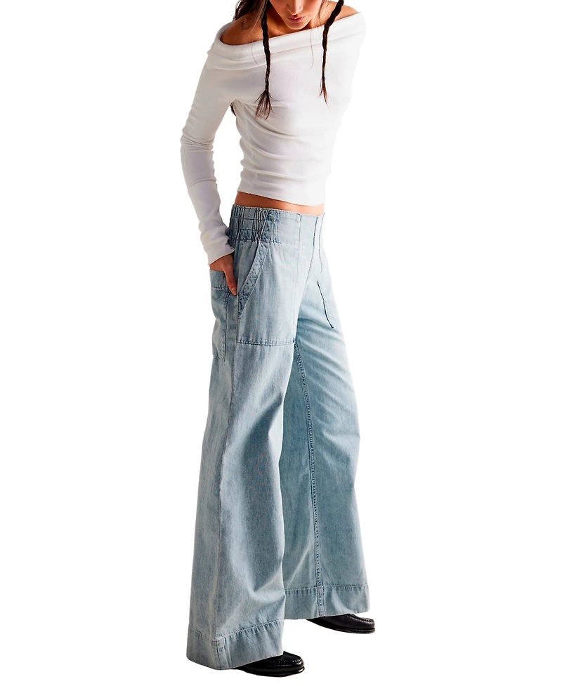 Free People Women's Mid-Rise Wide-Leg Utility Jeans