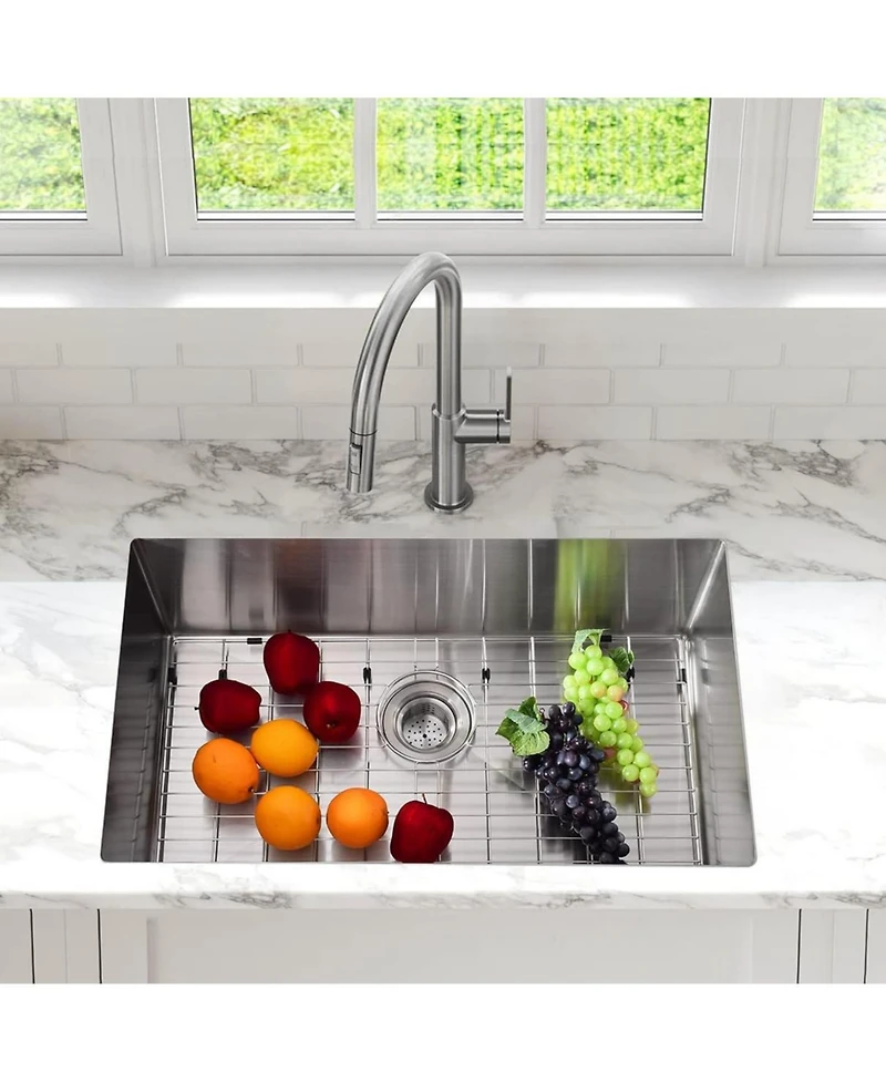 Gaomon Undermount Kitchen Sink 16 Gauge 304 Stainless Steel Single Bowl Deep Flat Bottom with Grid and Drain Kit