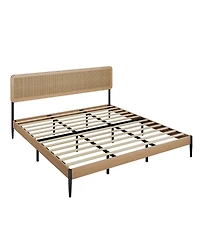 gaomon King Rattan Platform Bed – Headboard, Wood Slats, Under Bed Storage, Noise-Free, No Box Spring Needed