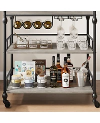 homfan 3-Tier Bar Cart with Wheels, Rolling Beverage Cart with Wine Rack and Removable Tray