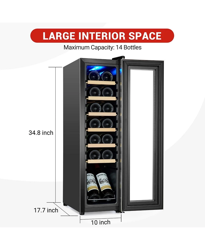 homfan 14-Bottle Wine Cabinet, Iron and Stainless Steel Frame, Engineered Wood Shelf, Stainless Steel Door Frame