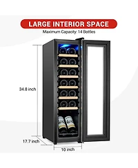 homfan 14-Bottle Wine Cabinet, Iron and Stainless Steel Frame, Engineered Wood Shelf, Stainless Steel Door Frame