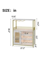 homfan Wine Cabinet with Led Lights, Freestanding Liquor Storage Rack for Living Room Kitchen Dining Room, Engineered Wood and Iron Bar Cabinet
