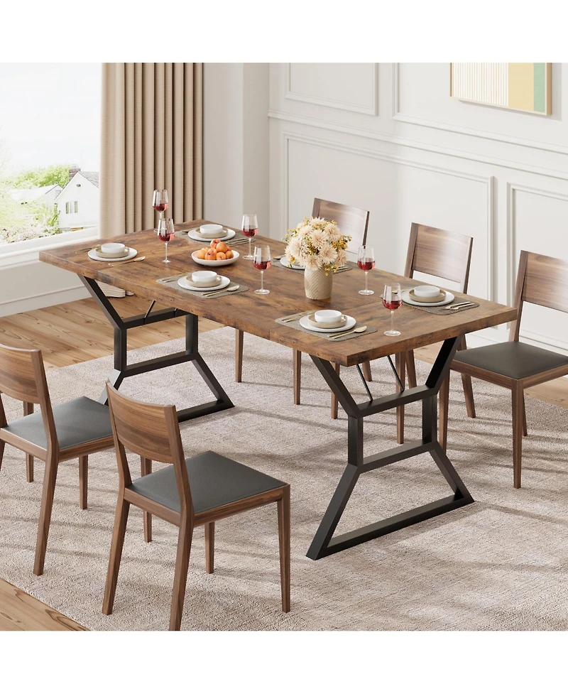 gaomon 70 Inch Wooden Dining Room Table for 6 with Heavy Duty Metal Legs Farmhouse Style