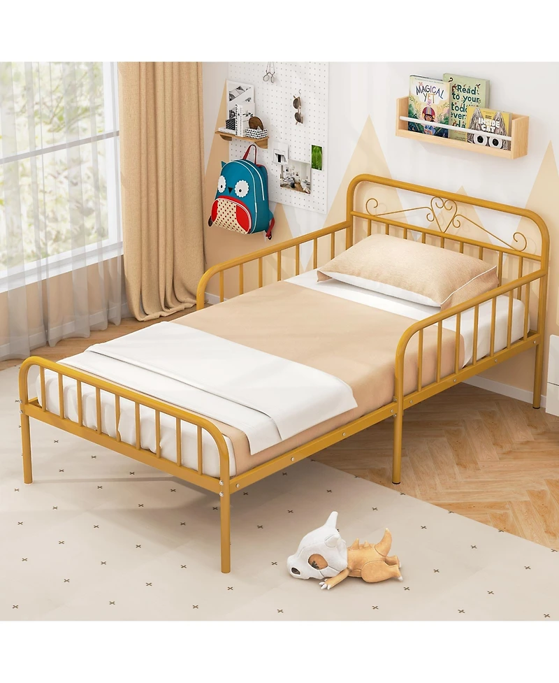 Slickblue Twin Size Bed Frame with Headboard and Safety Side Guardrails