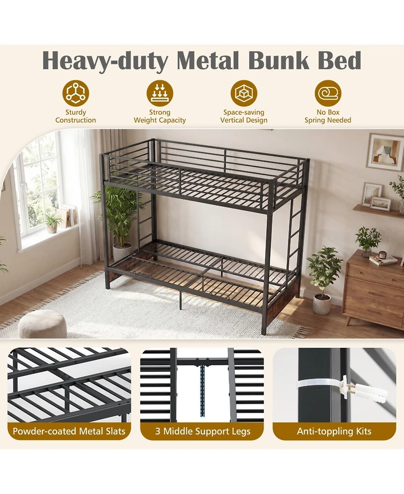 Slickblue Metal Bunk Bed Frame with Headboard and Footboard, Strong and Long-Lasting