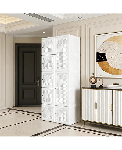 Clihome Portable Folding Wardrobe Storage Cabinet - 6 Compartments Clothes Organizer for Entryway