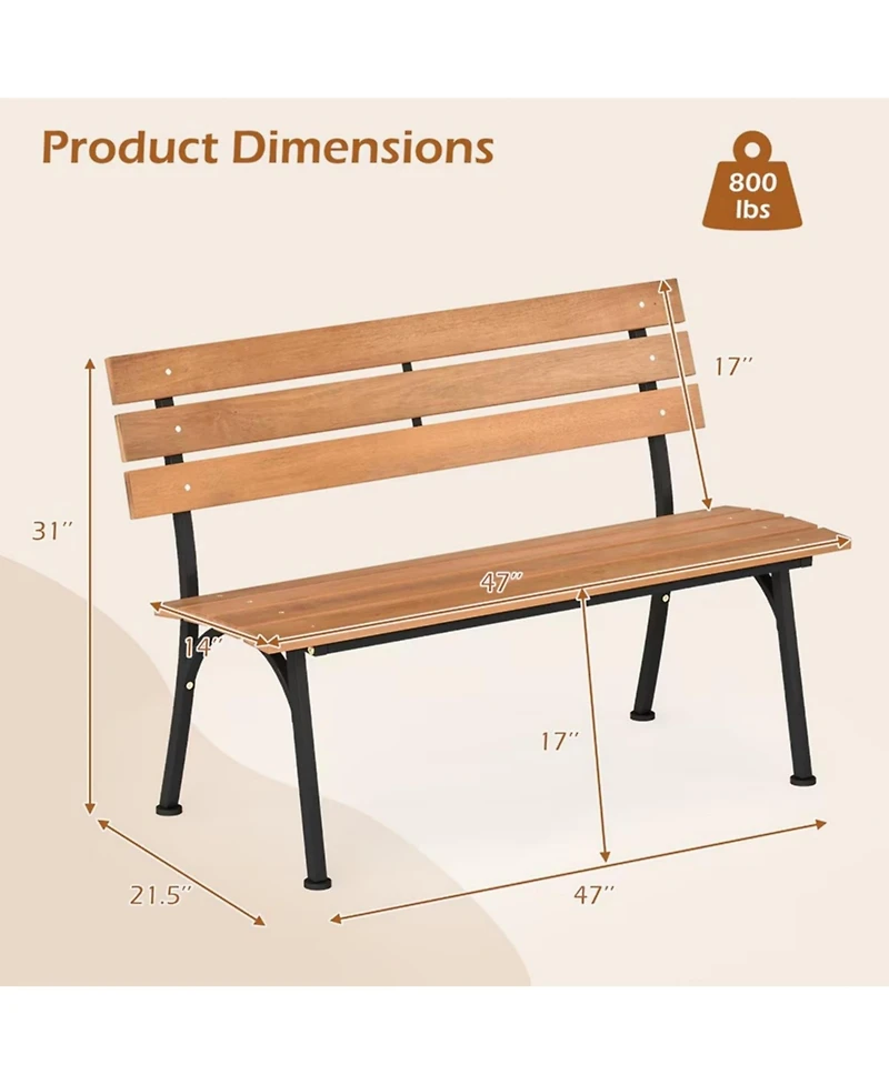 Yiortwo Acacia Wood Outdoor Bench with Metal Frame, 2-Person Patio Bench