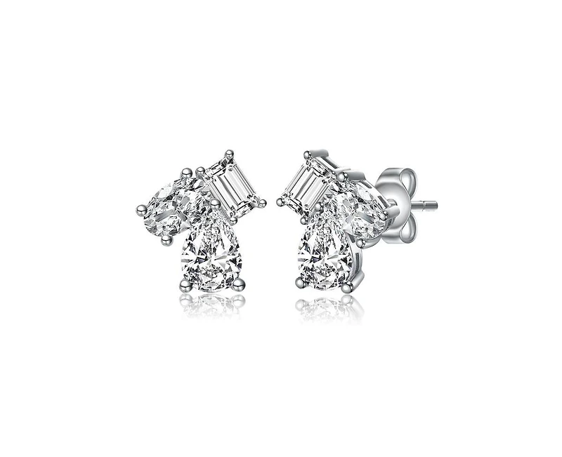 Rachel Glauber Dainty White Gold Plated Multi-Shape Cz Stud Earrings