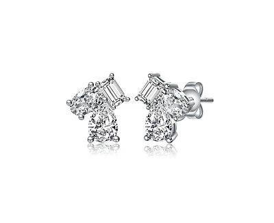 Rachel Glauber Dainty White Gold Plated Multi-Shape Cz Stud Earrings