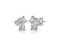 Rachel Glauber Dainty White Gold Plated Multi-Shape Cz Stud Earrings
