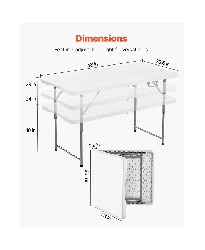 Sugift Folding Table 4 feet Heavy Duty Portable Adjustable Utility Table