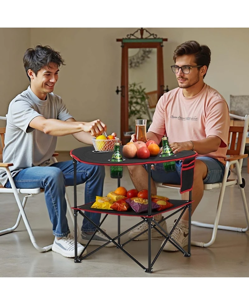 Sugift Folding Camping Table Portable Oxford Round Picnic Table 4 Cup Holders