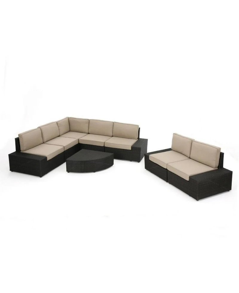 Asagikoiai Pe Rattan Outdoor Modular Sectional Sofa Set with Table and Cushions