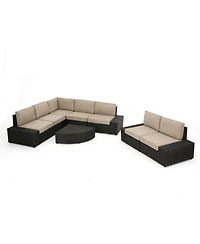 Asagikoiai Pe Rattan Outdoor Modular Sectional Sofa Set with Table and Cushions