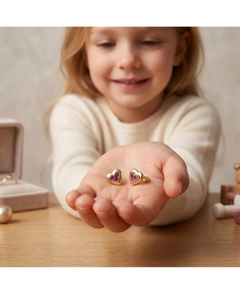 GiGiGirl Dainty 14K Gold Plated Purple 3-cz Cluster Heart Stud Earrings