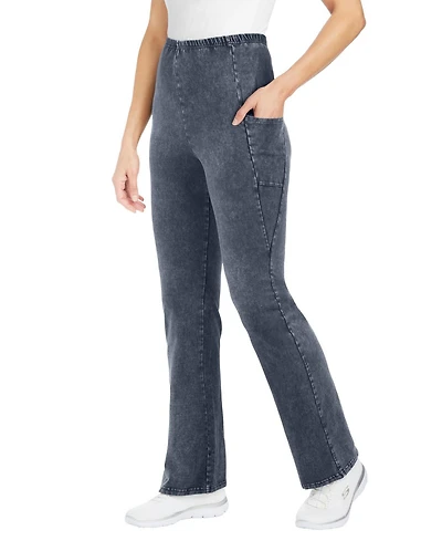 Woman Within Plus Stretch-Cotton Knit Pull-On Bootcut Pocket Leggings