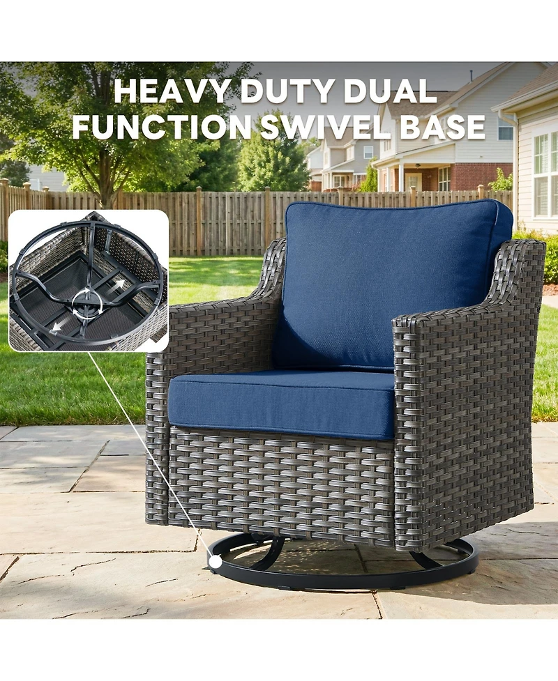 Pocassy Wicker Patio Furniture Set with Swivel Rocker Chairs Outdoor Wicker Sofa and Rattan Coffee Table, 5 Pieces Outdoor Conversation Sets