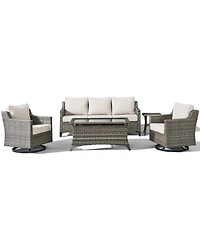 Pocassy Wicker Patio Furniture Set with Swivel Rocker Chairs Outdoor Sofa and Rattan Coffee Table, 5 Pieces Conversation Sets