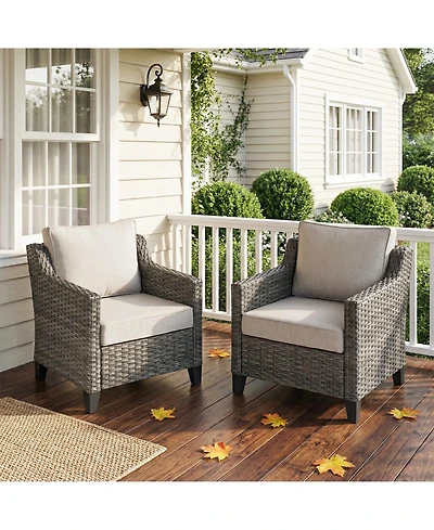Pocassy 2 Pieces Patio Furniture Set, Outdoor Wicker Chairs of 2, All Weather High Back Rattan Chairs with Comfy Cushions for Porch Deck