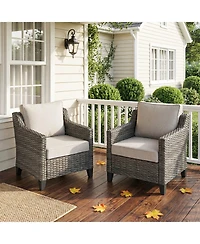 Pocassy 2 Pieces Patio Furniture Set, Outdoor Wicker Chairs of 2, All Weather High Back Rattan with Comfy Cushions for Porch Deck