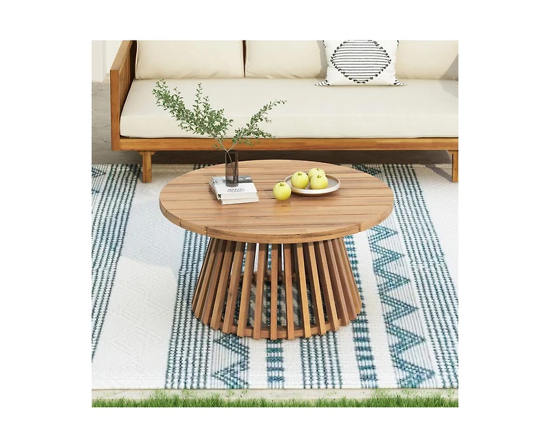 sumyeg Outdoor Acacia Wood Round Coffee Table for Patio, Balcony or Backyard