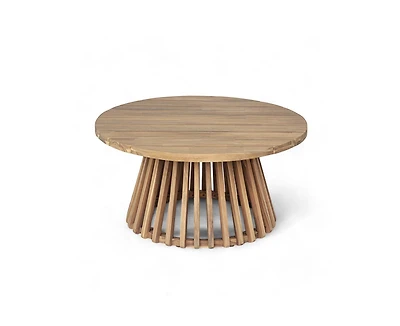 sumyeg Outdoor Acacia Wood Round Coffee Table for Patio, Balcony or Backyard