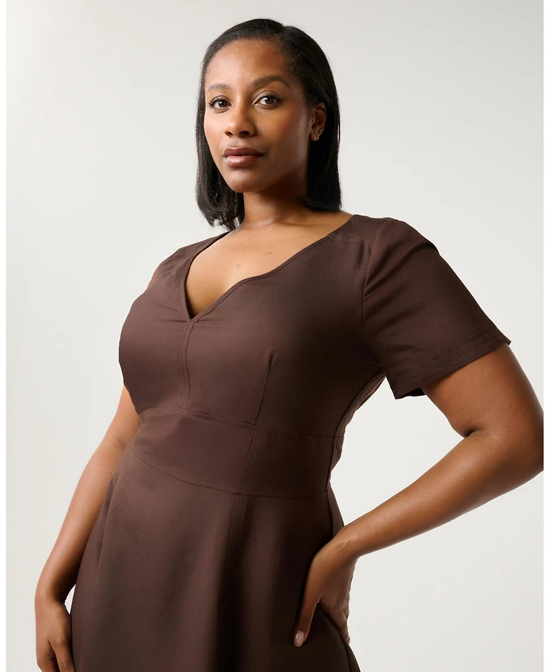 Estelle Women's Akira Linen Blend V-Neck Midi Dress