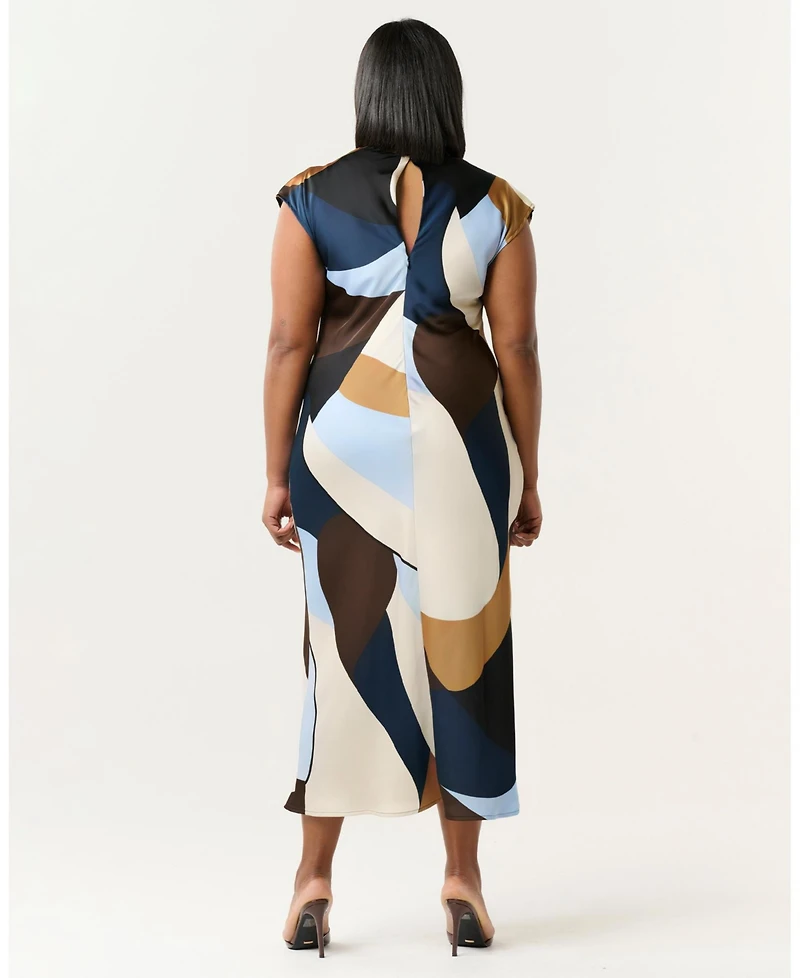 Estelle Women's Jorja Twist-Neck Print Satin Sheath Midi Dress