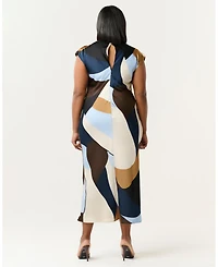 Estelle Women's Jorja Twist-Neck Print Satin Sheath Midi Dress