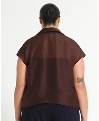 Estelle Women's Kelly Sheer Collared V-Neck Short Sleeve Top
