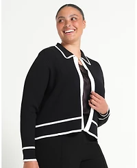 Estelle Women's Gracie Contrast Ribbed Collared Long Sleeve Cardigan
